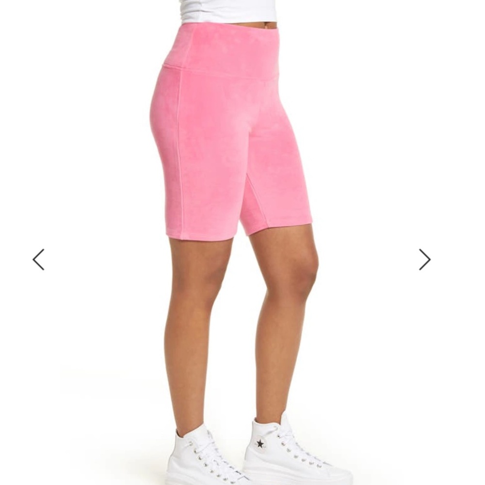 BP BE PROUD By Bp Gender Inclusive Velour Bike Shorts In Pink Caliente Rhine But